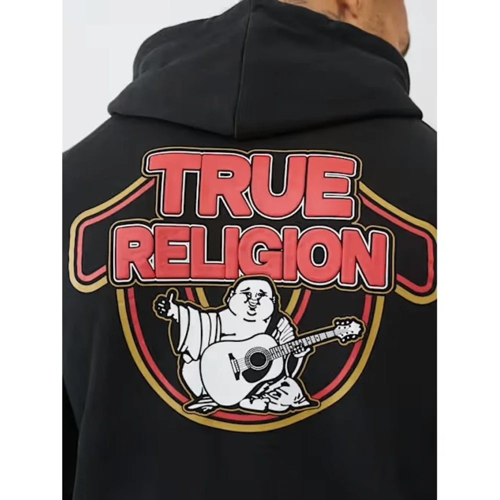 True Religion Distressed HS Zip Hoodie Jet Black Size Large New With Tags